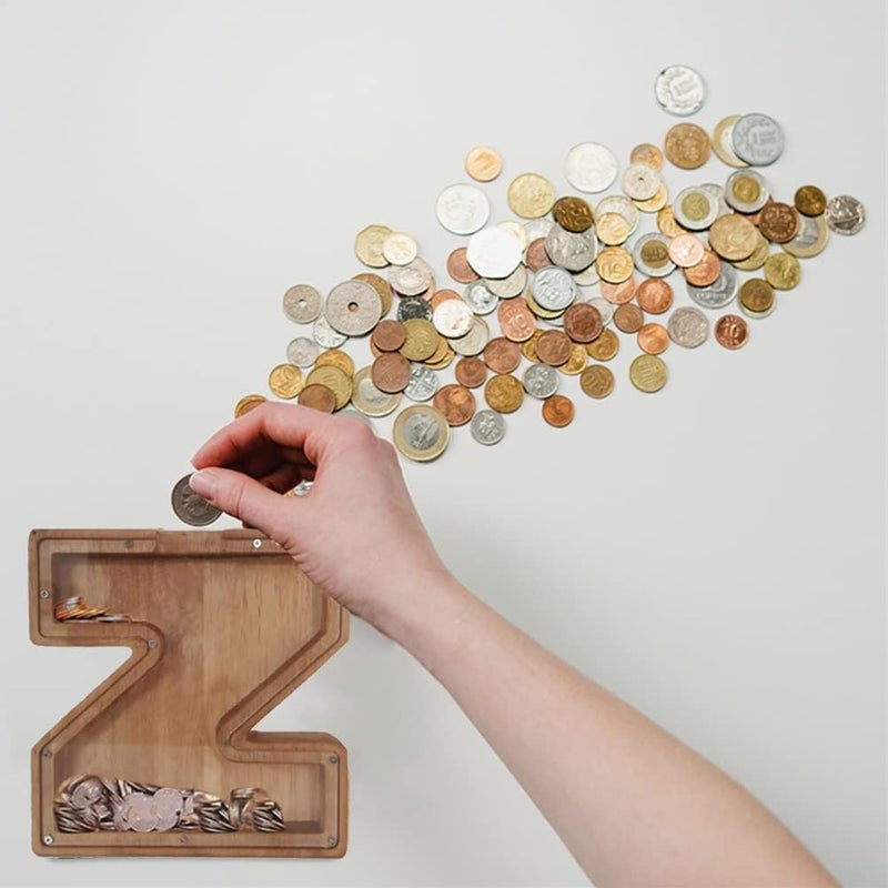 MOONASE Wooden Money Bank Personalized Letters Coin Bank Text Engraved Money Box Wooden Coin Bank ?Gift for Kids Christmas Birthday Gift Home Decoration (L) - Image 2